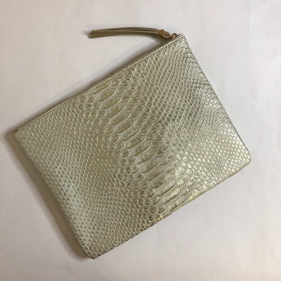 NWOT! Stella & Dot Gold & Cream Alligator Clutch - Picture 2 of 4